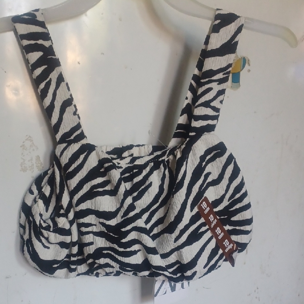 Zara Black and White Zebra Print Tank Top with Ruffled Straps